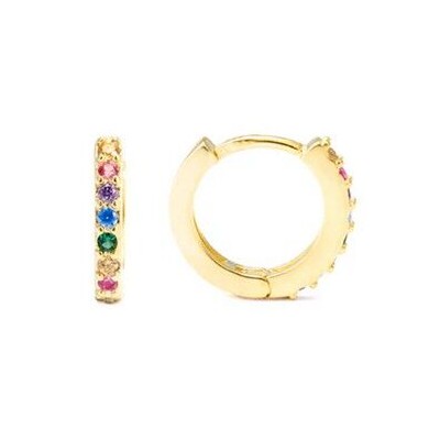 Pendientes de 7mm de Plata de Ley 925 con Circonita Multicolor acabados en oro amarillo de 18K Ref:EG093Y2000-