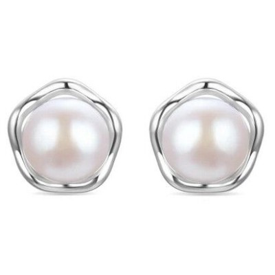 Pendientes de Plata de Ley 925 con Perla Blanca acabados en rodio - Kirmat Ref:EV12211400