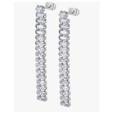 Pendientes Lotus Style Mujer Old Money Largos Acero Inoxidable Circonitas Baguettes Ref: LS2570-4/1