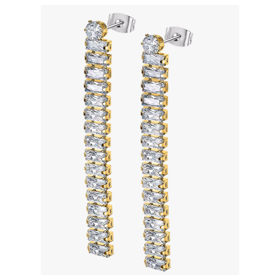 Pendientes Lotus Style Mujer Old Money Largos Acero Inoxidable Dorado Circonitas Baguettes Ref: LS2570-4/2