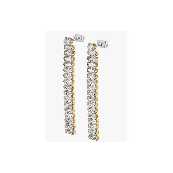 Pendientes Lotus Style Mujer Old Money Largos Acero Inoxidable Dorado Circonitas Baguettes Ref: LS2570-4/2