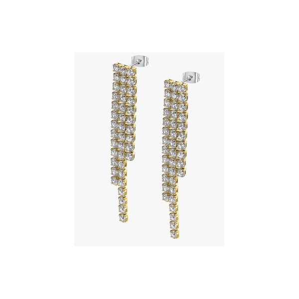 Pendientes Lotus Style Mujer Old Money Cascada Acero Inoxidable Dorado Circonitas Blancas Ref: LS2573-4/2