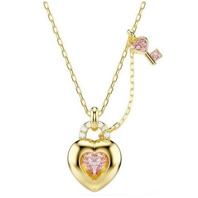 Colgante Swarosvki Idyllia, Tallas mixtas, Corazón, llave, Rosa, Baño tono oro Ref:5737288