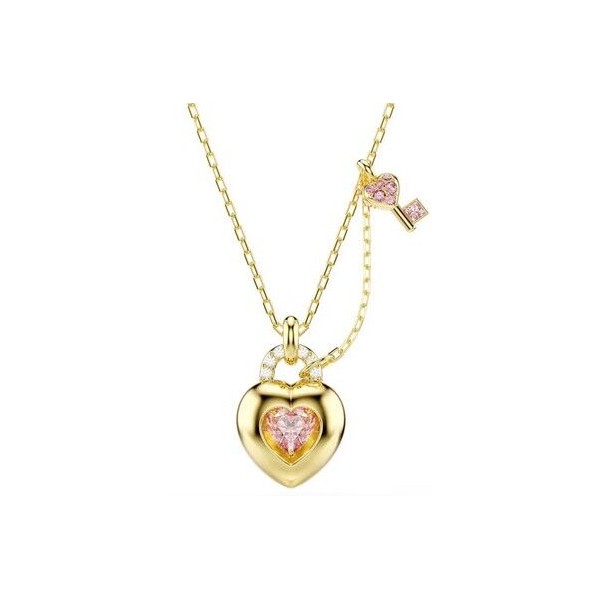 Colgante Swarosvki Idyllia, Tallas mixtas, Corazón, llave, Rosa, Baño tono oro Ref:5737288