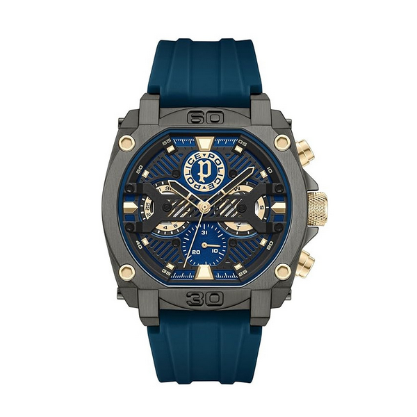 Reloj Police Caballero Norwood Caucho Azul Multifunción 45mm Ref: PEWGQ0040001M