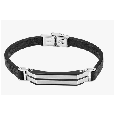 Pulsera Lotus Style Caballero Men In Black Piel Negro Acero Inoxidable Ref: LS2586/2/1