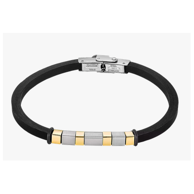 Pulsera Lotus Style Men Basic Caballero Caucho Negro Acero/IP Dorado Ref: LS2538/2/2
