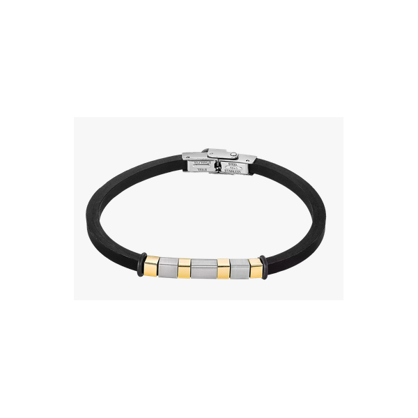 Pulsera Lotus Style Men Basic Caballero Caucho Negro Acero/IP Dorado Ref: LS2538/2/2