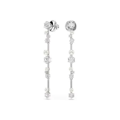 Pendientes Swarovski Constella Crystal Pearl Talla Redonda Blancos Baño De Rodio Ref: 5705614
