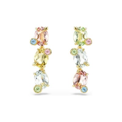 Pendientes Swarovski Gema Diseño Asimétrico Tallas Mixtas Miulticolores Baño Tono Oro Ref: 5714815