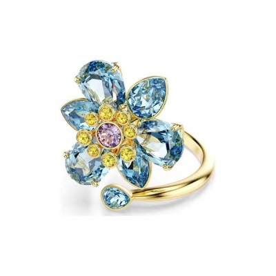 Anillo abierto Idyllia SwarovskI Flor Azul Baño Tono Oro Ref: 5721591