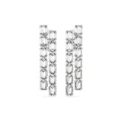 Pendientes Swarovski De Clip Millenia Talla Octogonal Largos Blancos Baño De Rodio Ref: 5696320