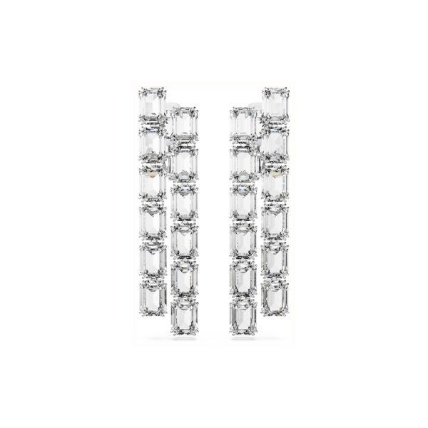 Pendientes Swarovski De Clip Millenia Talla Octogonal Largos Blancos Baño De Rodio Ref: 5696320