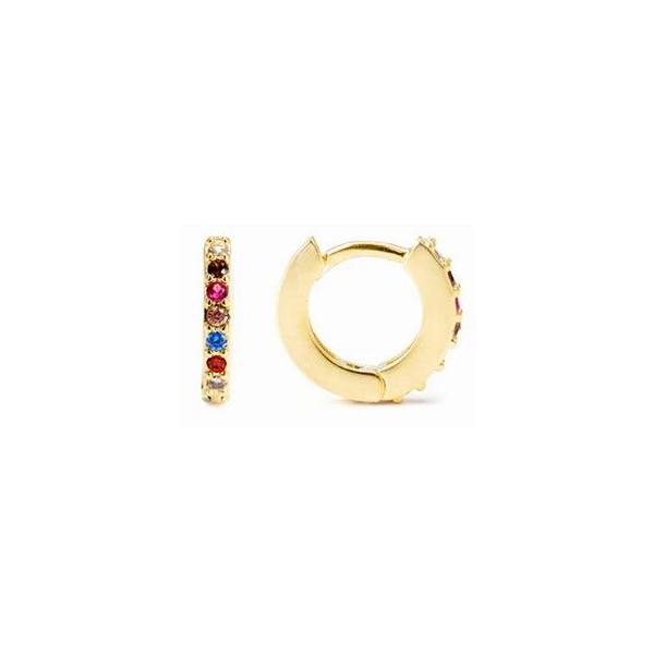 Pendientes de 7mm de Plata de Ley 925 con Circonita Multicolor acabados en oro amarillo de 18K - Leofcar Ref:EG093Y20C00