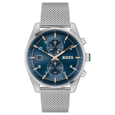Reloj Boss Caballero Skytraveller Malla Milanesa Acero Esfera Azul Cronógrafo 44mm Ref: 1514149