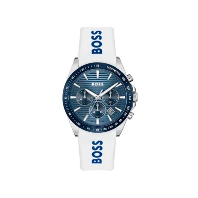 Reloj Boss Caballero Strike Silicona Blanco Acero Cronógrafo 41mm Ref: 1514238