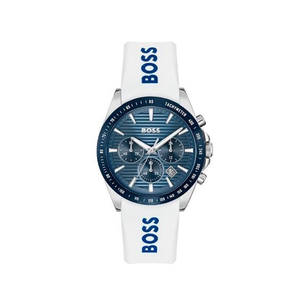 Reloj Boss Caballero Strike Silicona Blanco Acero Cronógrafo 41mm Ref: 1514238