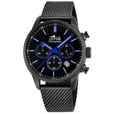 Reloj Lotus Caballero Chrono Esfera Negra Acero Negro, Ref:18152/G
