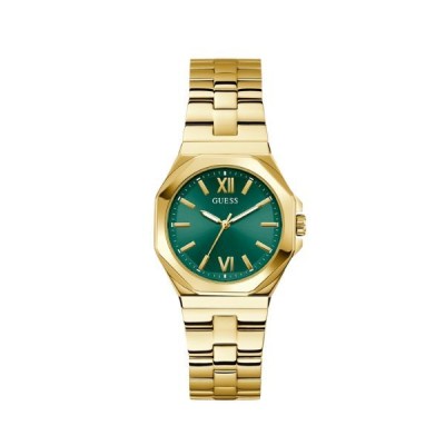 Reloj Guess Mujer Empress Acero IP Dorado Esfera Rayos De Sol Verde 34mm Ref: GW0873L2