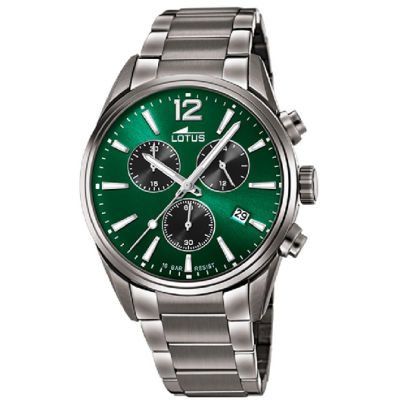 Reloj Lotus Chrono Caballero Acero Ip Gris Esfera Verde Cronógrafo 42mm Ref: 18682/4