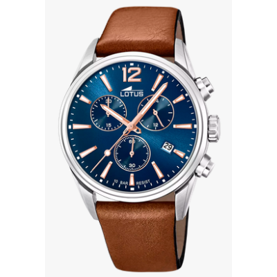 Reloj Lotus Caballero Chrono Piel Marrón Esfera Azul 42mm Ref: 18691/2