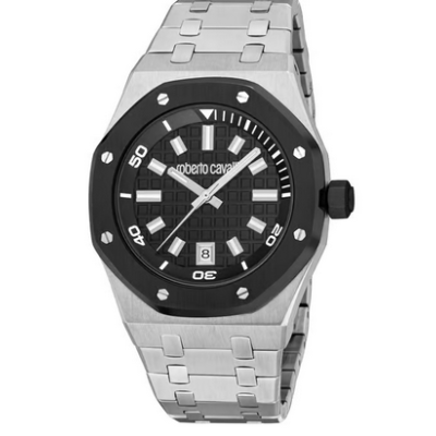 Roberto Cavalli Impero Hombres Analógicos Ronda de Acero Inoxidable Negro 42mm Ref: RC5G154M0085