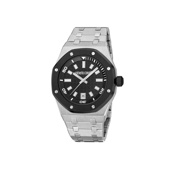 Roberto Cavalli Impero Hombres Analógicos Ronda de Acero Inoxidable Negro 42mm Ref: RC5G154M0085