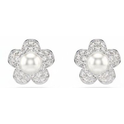 Pendientes Swarovski Angelical Flor Baño Rodio, Cristales Blancos y Perla Ariana Grande Ref: 5756098