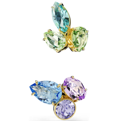 Pendientes Ear Cuff Swarovski Gema Diseño Asimétrico Tallas Mixtas Multicolores Baño Tono Oro Ref: 5741585