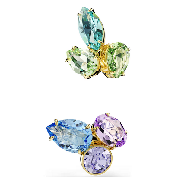 Pendientes Ear Cuff Swarovski Gema Diseño Asimétrico Tallas Mixtas Multicolores Baño Tono Oro Ref: 5741585