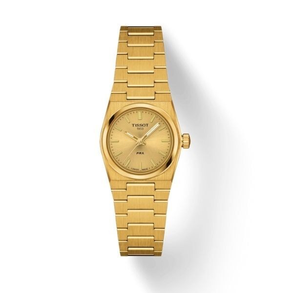 Reloj Tissot Mujer PRX 25mm Acero 316L Con Revestimiento PVD Oro Amarillo Movimiento De Cuarzo Suizo Ref: T1370103302100
