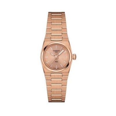 Reloj Tissot PRX 25mm Acero 316L Con Revestimiento De PVD Oro Rosa y Esfera Rosa Con Diamantes Ref: T1370103350600
