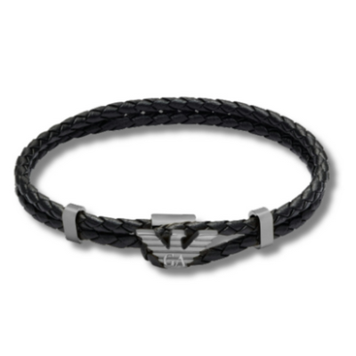 Pulsera Emporio Armani Caballero Piel Negro y Acero Logo Ref: EGS3322060
