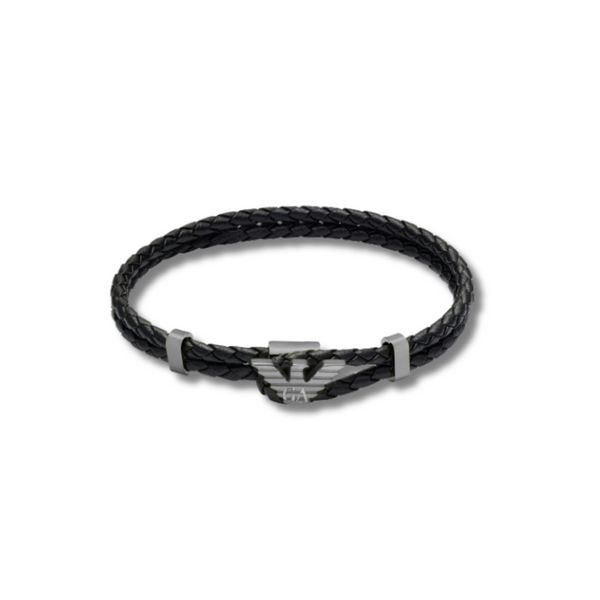 Pulsera Emporio Armani Caballero Piel Negro y Acero Logo Ref: EGS3322060