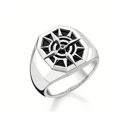 Anillo Thomas Sabo Brújula Negro Plata De Ley Ref: TR2274-641-11-60
