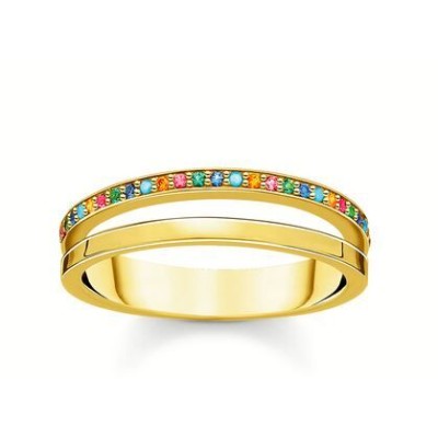 Anillo Thomas Sabo Doble Dorado Con Circonitas De Colores Plata De Ley Con Baño Tono Oro Ref: TR2316-488-7-56