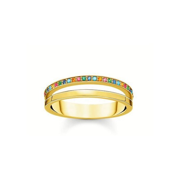 Anillo Thomas Sabo Doble Dorado Con Circonitas De Colores Plata De Ley Con Baño Tono Oro Ref: TR2316-488-7-56