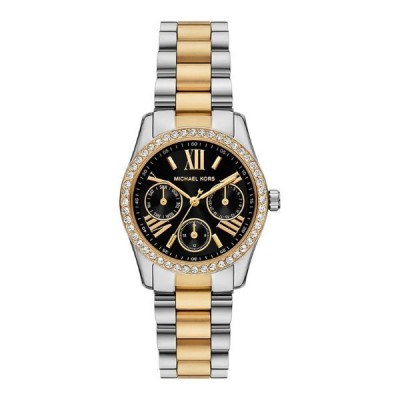 Reloj Michael Kors Mujer Lexington Mini Bitono Acero/IP Dorado Con Incrustaciones Cronógrafo Esfera Negra 33mm Ref: MK4925