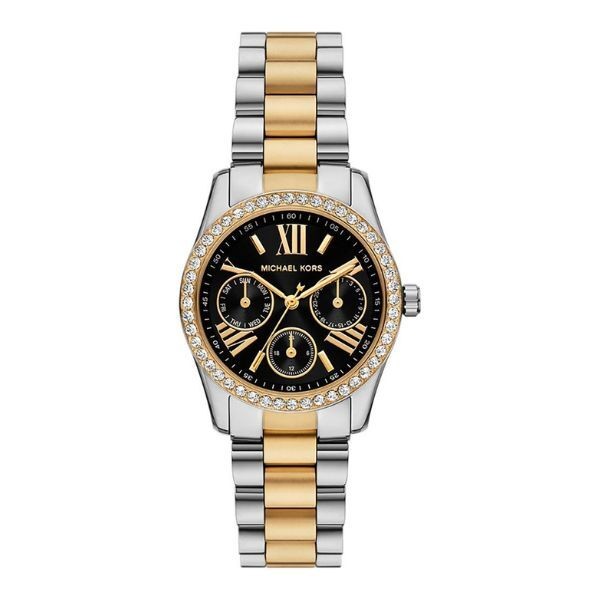 Reloj Michael Kors Mujer Lexington Mini Bitono Acero/IP Dorado Con Incrustaciones Cronógrafo Esfera Negra 33mm Ref: MK4925