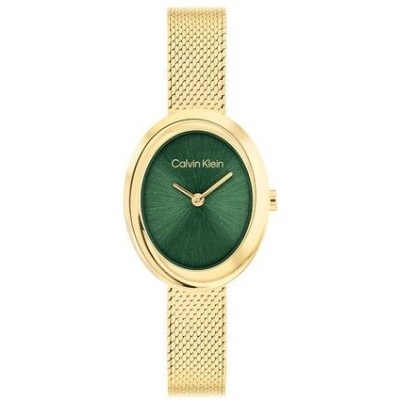 Reloj Calvin Klein Mujer Twisted Bezel Malla Milanesa Acero IP Dorado Caja Ovalada 24mm Ref: 25100152