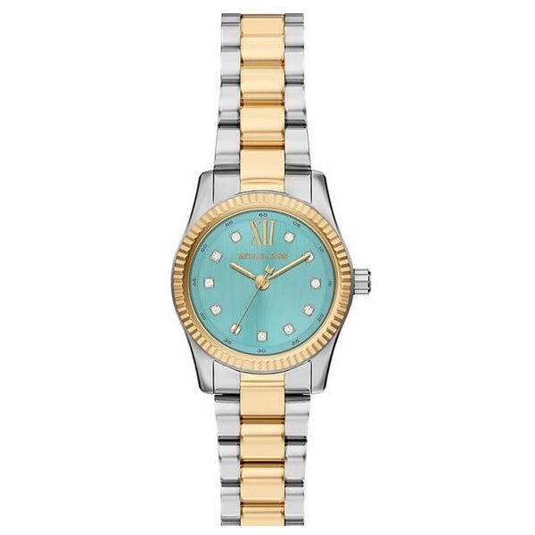 Reloj Michael Kors Lexington Petite Mujer Bicolor Acero/IP Dorado Con Incrustaciones Esfera Turquesa 26mm Ref: MK7579