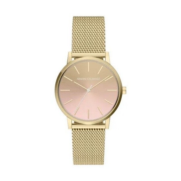 Reloj Armani Exchange Mujer Malla Milanesa Acero En Tono Dorado Esfera Rosa 36mm Ref:AX5619