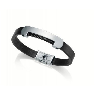 Pulsera VICEROY FASHION Caballero Piel Negro y Placa Acero Ref: 75183P01010