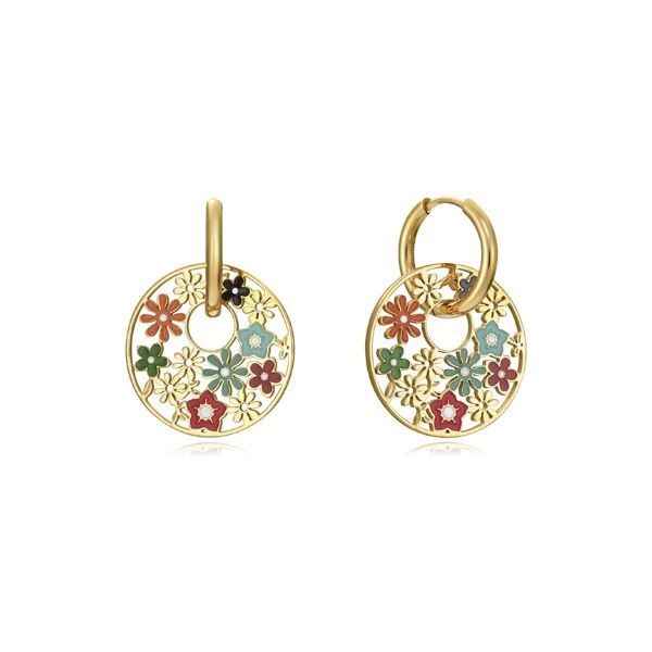 Pendientes Viceroy Jewels Kiss De Acero Dorado Con Motivos De Flores De Colores Ref: 75290E09019
