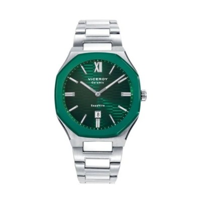 Reloj Viceroy Caballero Colección Laura Escanes Acero Bisel Cerámico IP Verde Hexagonal Cristal Zafiro 41mm Ref: 45011-63