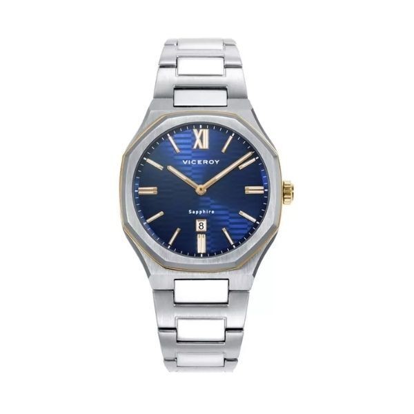 Reloj Viceroy Mujer Colección Laura Escanes Con Doble Bisel Acero e IP Dorado Esfera Azul Cristal Zafiro 33mm Ref: 45000-33