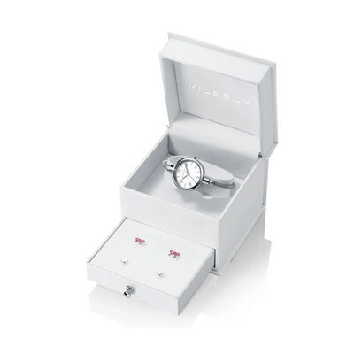 Set Reloj y Pendientes Viceroy Niña Sweet De Acero Y Malla Milanesa Tubular 26mm Ref: 401084-95