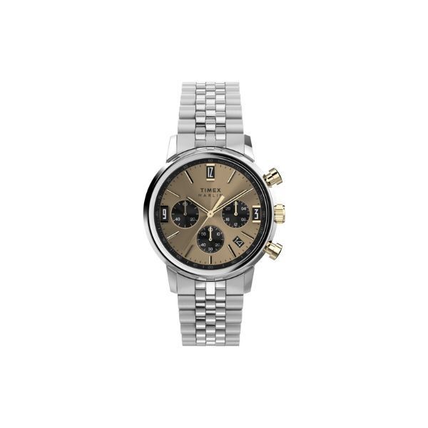 Reloj Timex Caballero Marlin Chronograph Acero Esfera Dorada Cronógrafo Negro 40mm Ref: TW2W60100