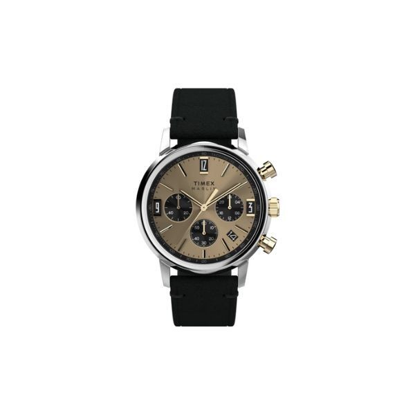 Reloj Timex Caballero Marlin Chronograph Piel Negro Acero Esfera Dorada Cronógrafo Negro 40mm Ref: TW2W60300