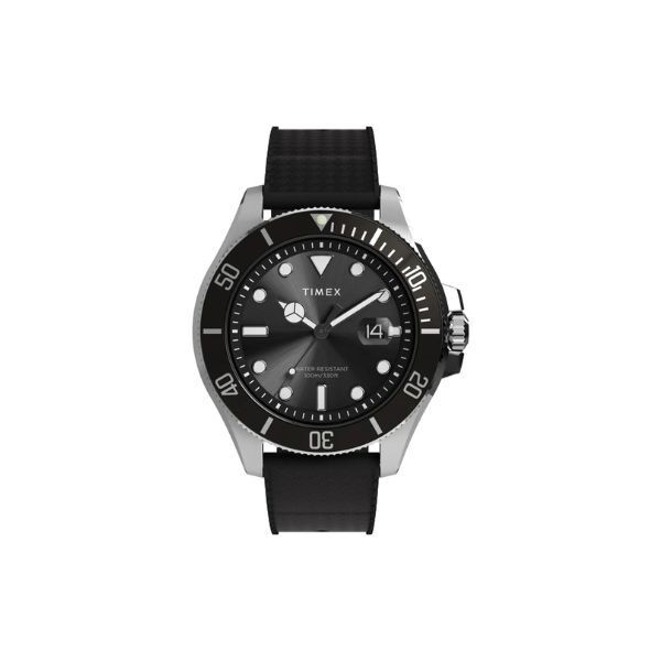 Reloj Timex Trend Caballero Harborside Coast Caucho, Esfera y Bisel Negro Acero 44mm Ref: TW2Y09200